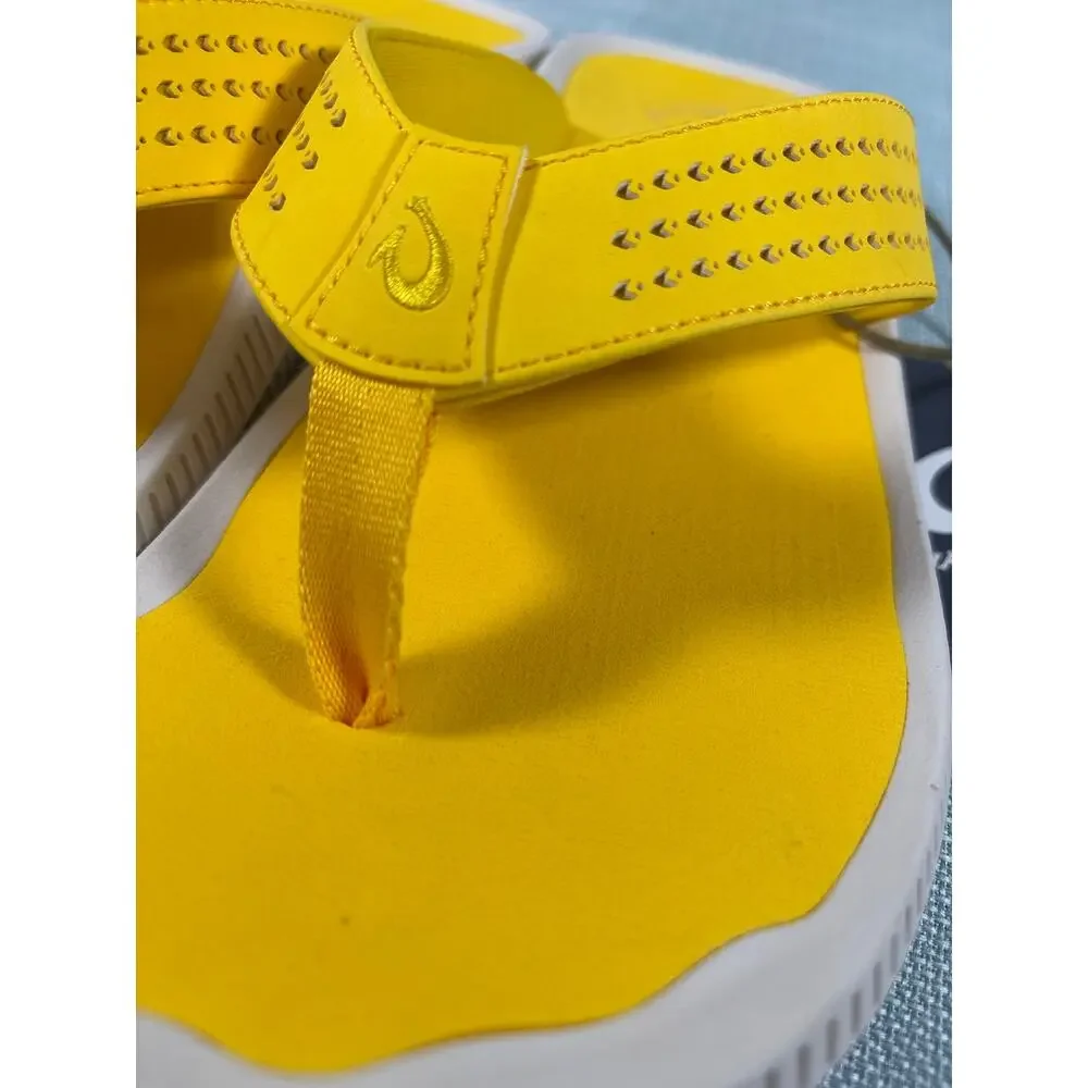 New OluKai Ulele Sandals Mens sz 11 Yellow Hibiscus Water Resistant Flip Flops